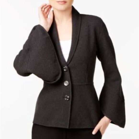Alfani Bell Sleeve Collared Cardigan Jacket Charcoal Grey XL - Picture 2 of 14